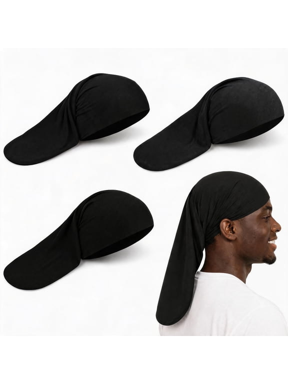 Dreadlock Cap Fabric Sleeping Cap for Men Women, Black, 4 Count