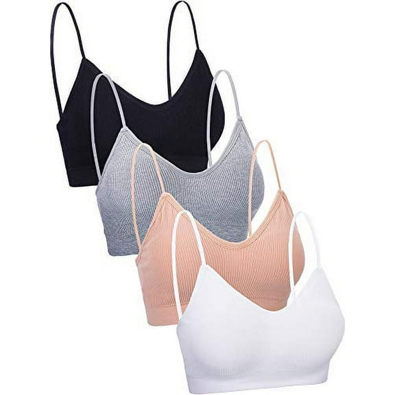 4 Pieces V Neck Cami Bra Padded Seamless Bralette Straps Sleeping Bra for Women Girls (Small-Medium, Seamless Style)