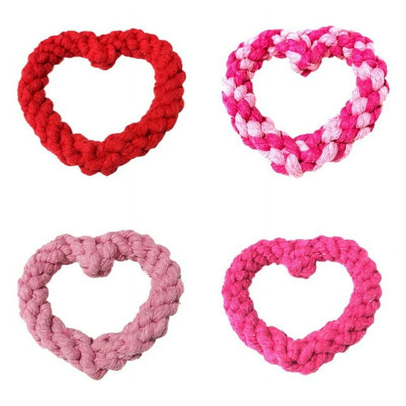 4 Pieces Valentine Dog Toys Heart Dog Chew Toy Heart Shaped Chewing Rope for Valentine's Day Dog Puppy Chewing Supplies