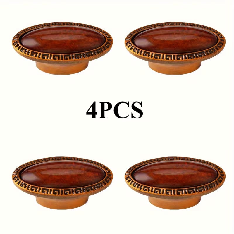 4 Pieces Vintage Brass Cabinet Handles - European Retro Style Zinc Alloy Drawer Pulls with Exquisite Geometric Patterns, No Screws Required for Wardrobes, Cabinets, and Furniture Doors