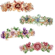 4 Pieces Vintage Flower Hair Pins, Women Barrette Bobby Pins, Decorative Metal Gold Tone Hairpins Colorful Floral Design Hair Clips, Rhinestone Hair Decorative Accessories for Women Girls