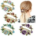 thumbnail image 1 of 4 Pieces Vintage Gold Metal Sparkly Rhinestone Flower French Hair Barrettes Floral Snap Hair Clips Clasps Accessories for Women Girls, 1 of 4