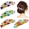 thumbnail image 1 of 4 Pieces Vintage Gold Metal Sparkly Rhinestone Flower French Hair Barrettes Floral Snap Hair Clips Clasps Accessories for Women Girls, 1 of 4