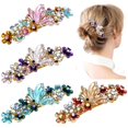 thumbnail image 1 of 4 Pieces Vintage Gold Metal Sparkly Rhinestone Flower French Hair Barrettes Floral Snap Hair Clips Clasps Accessories for Women Girls, 1 of 4