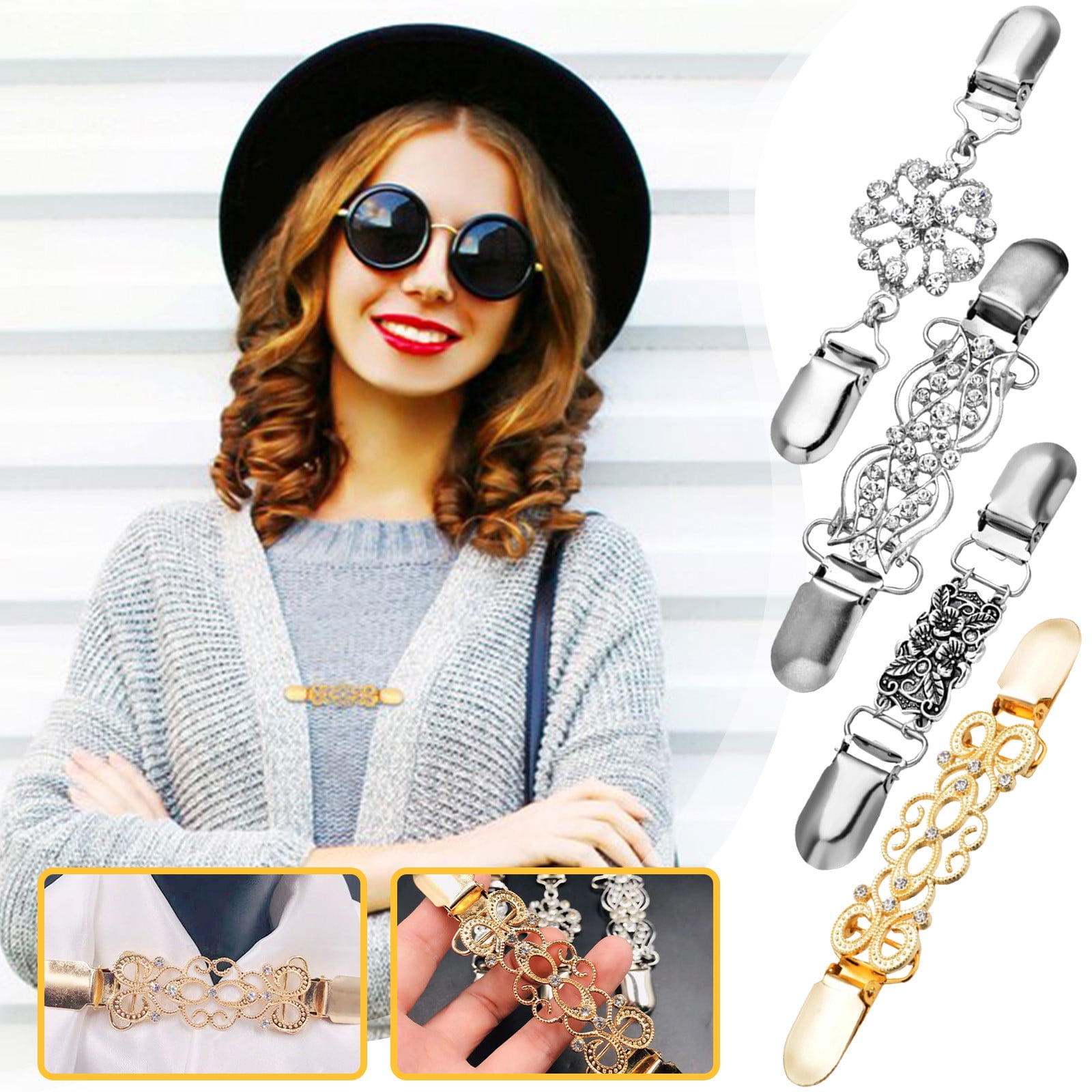 4 Pieces Vintage Sweater Clip Set Women Shawl Clip Dress Collar Clip