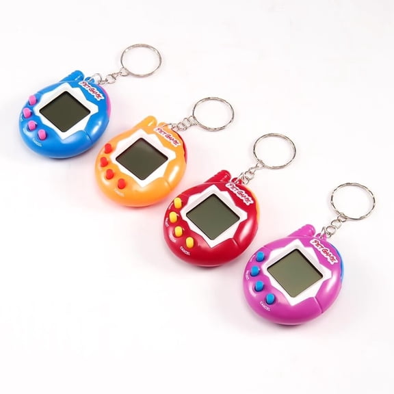 4 Pieces Virtual Electronic Digital Pets Keychains Nostalgic 168 Giga Pets in One Virtual Cyber Digital Nostalgic Handheld Electronic Toys for Kids Funny Play (Printed Color Version)