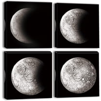 4 Pieces Wall Art Canvas Prints - Black and White Moon Phase Picture Painting - Modern Wall Artwork Framed for Gifts Bathroom Home Kitchen Office Decor - 12 x 12 Inch
