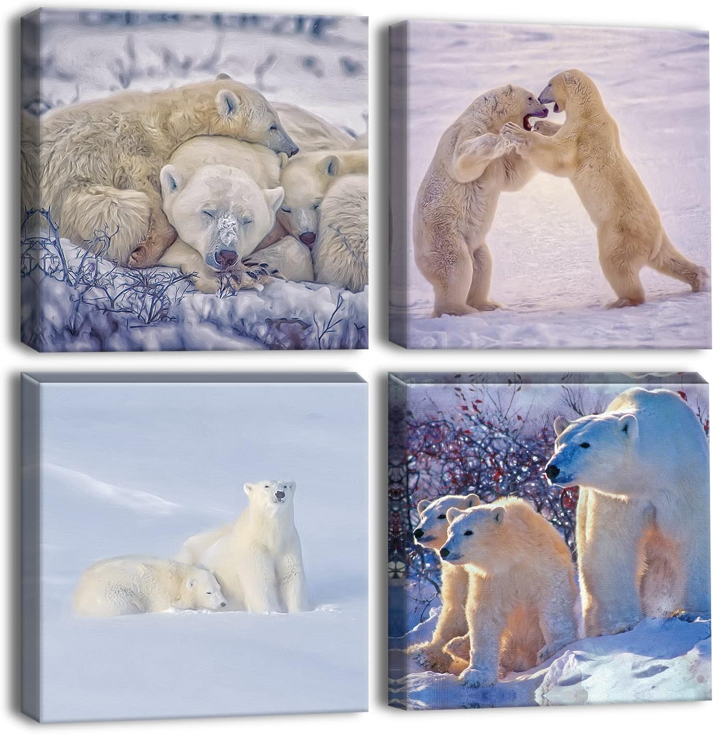4 Pieces Wall Art Canvas Prints - Polar Bear Family Picture Painting