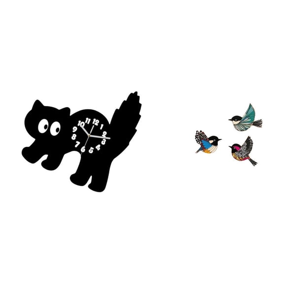 4 Pieces Wall Clock Wooden Bird Art Wall Hanging Acrylic Material for Living Room Bedroom Kitchen Decor