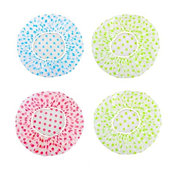 4 Pieces Waterproof Plastic Shower Cap,Elastic Reusable Bathing Cap, Beauty Salon Spa Elastic Band Printed Hat Environmental Protection Hair Bath Caps for Women Hair Protection