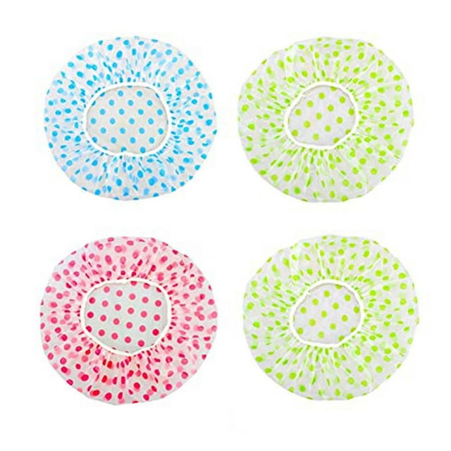 4 Pieces Waterproof Plastic Shower Cap,Elastic Reusable Bathing Cap