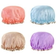 thumbnail image 1 of 4 Pieces Waterproof Shower Cap,Shower Caps for Women, Elastic Reusable Bathing Hair Cap Environmental Protection Hair Bath Caps, Double Waterproof Layers Bathing Shower Hat, 1 of 6