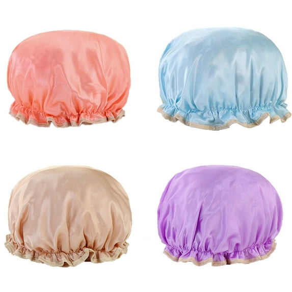 4 Pieces Waterproof Shower Cap,Shower Caps for Women, Elastic Reusable Bathing Hair Cap Environmental Protection Hair Bath Caps, Double Waterproof Layers Bathing Shower Hat