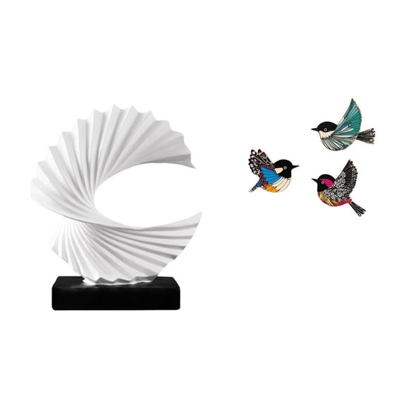 4 Pieces Wave Sculpture Bird Statue Wooden Wall Art Resin Material Home Office Bedroom Decor Set