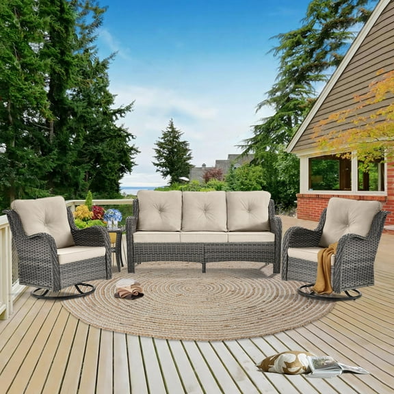 4 Pieces Wicker Outdoor Conversation Set with Swivel Chairs and Sofa