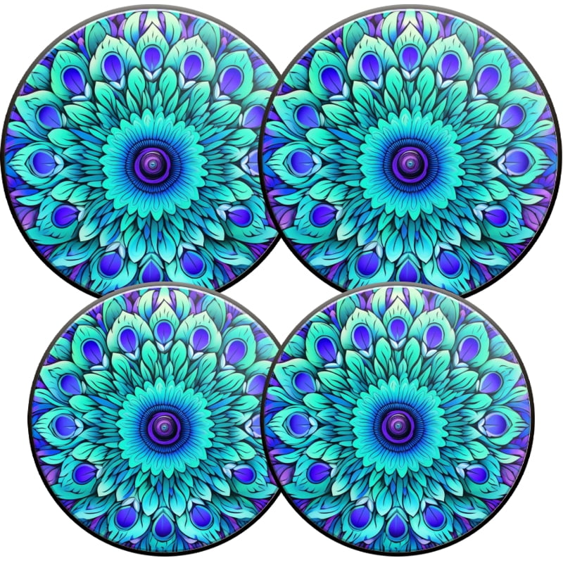 4 Pieces Wine Round Stove Burner Covers Set, Floral Peacock Feather Mandala Design Gas Stove Burner Covers Expands Usable Space for kitchen, 2 Pieces 8 Inches and 2 Pieces 10 Inches