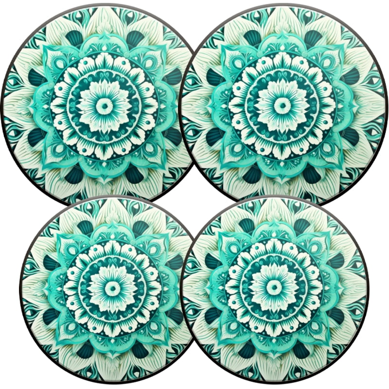 4 Pieces Wine Round Stove Burner Covers Set, Teal Mandala with Intricate Patterns Gas Stove Burner Covers Expands Usable Space for kitchen, 2 Pieces 8 Inches and 2 Pieces 10 Inches