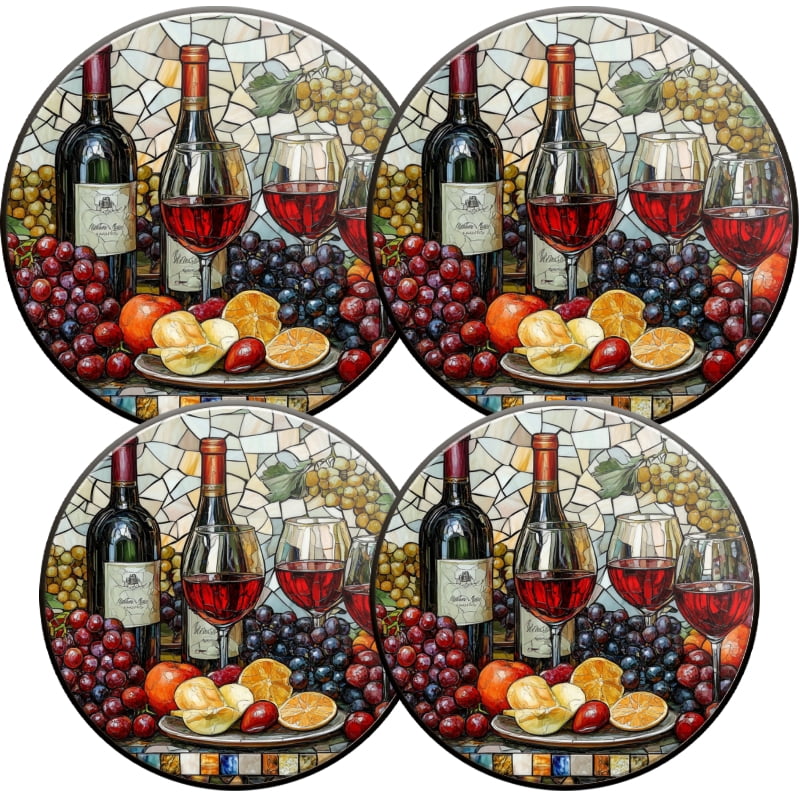 4 Pieces Wine Round Stove Burner Covers Set, Wine Glass and Grapes Fruit Gas Stove Burner Covers Expands Usable Space for kitchen, 2 Pieces 8 Inches and 2 Pieces 10 Inches
