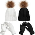 thumbnail image 1 of 4 Pieces Women Winter Knitted Beanie Hat Glove Set Skull Cap Touchscreen Gloves, 1 of 7