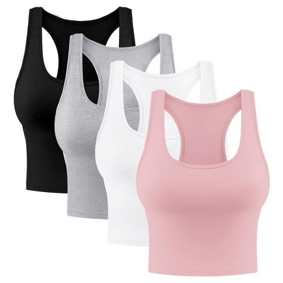 4 Pieces Women's Crop Tops Cotton Basic Tank Tops Racerback Sleeveless Sports Workout Crop Tank Tops