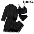 thumbnail image 1 of 4 Pieces Women's Satin Floral Lace Cami Top Lingerie Pajama Set with Robe Dressing Gown Kimono Lingerie Set Satin Pyjamas Lace Robe Bra, 1 of 9