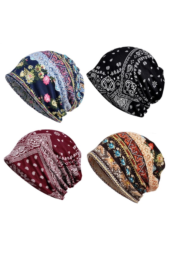 4 Pieces Women's Slouchy Beanie Chemo Hat Stretch Cancer Head Wraps Sleep Head Scarf for Cancer Patient Outdoor exercise
