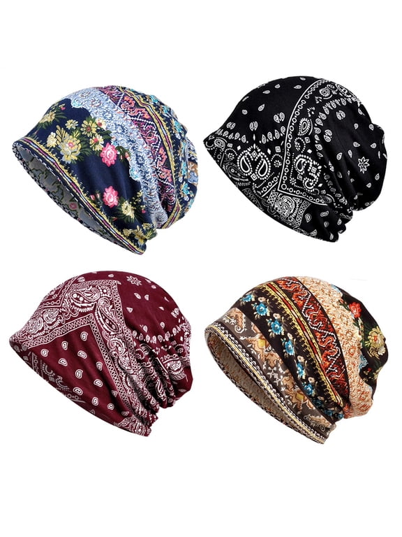 4 Pieces Women's Slouchy Beanie Chemo Hat Stretch Cancer Head Wraps Sleep Head Scarf for Cancer Patient Outdoor exercise