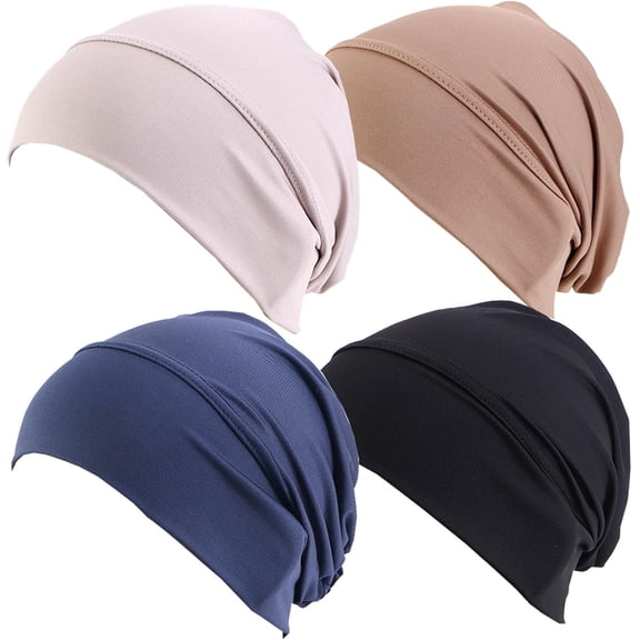 4 Pieces Womens Muslim Sleep Chemo Hat Beanie Turban Hat Beanie Hijab Caps Head Wrap