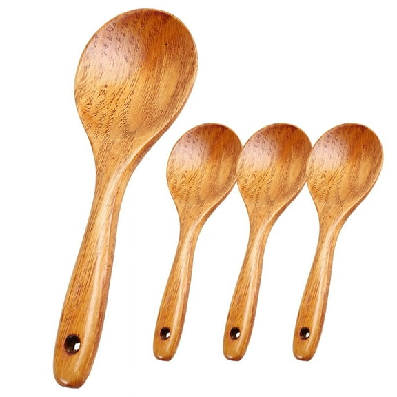 4 Pieces Wood Spoons 21.5cm Wooden Rice Paddle Versatile Serving Spoon Non Stick Hek2314