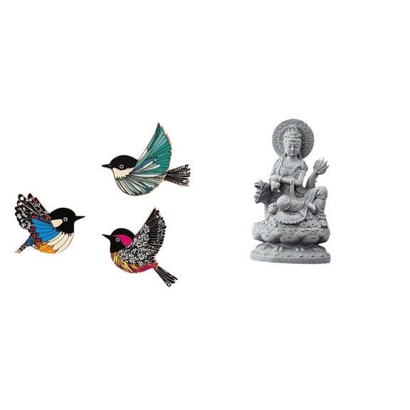 4 Pieces Wooden Bird Wall Art Guan Yin Statue Flying Birds Decor Durable Wood Stone Material for Garden Study Room