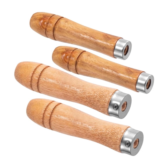 4 Pieces Wooden File Grip Woodworking Handle Metal Ring Easy Install Ideal for Carpentry and Repair