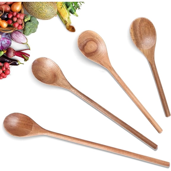 4 Pieces Wooden Spoon 8, 10, 12, 14 Inch Mixing Wooden Utensils Cooking Spoon for Kitchen Mixing Salad Tasting Baking Stirring Serving Food No Scratch Nonstick Cookware
