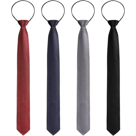 4 Pieces Zipper Ties for Men Adjustable Men's Neckties Zip on Tie for Men Zipper Skinny Necktie Clip on Slim Tie