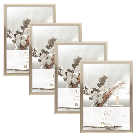 Malden - 4-Pack 5x7 Gold Picture Frames, Tabletop & Wall Mount Photo Frame Set