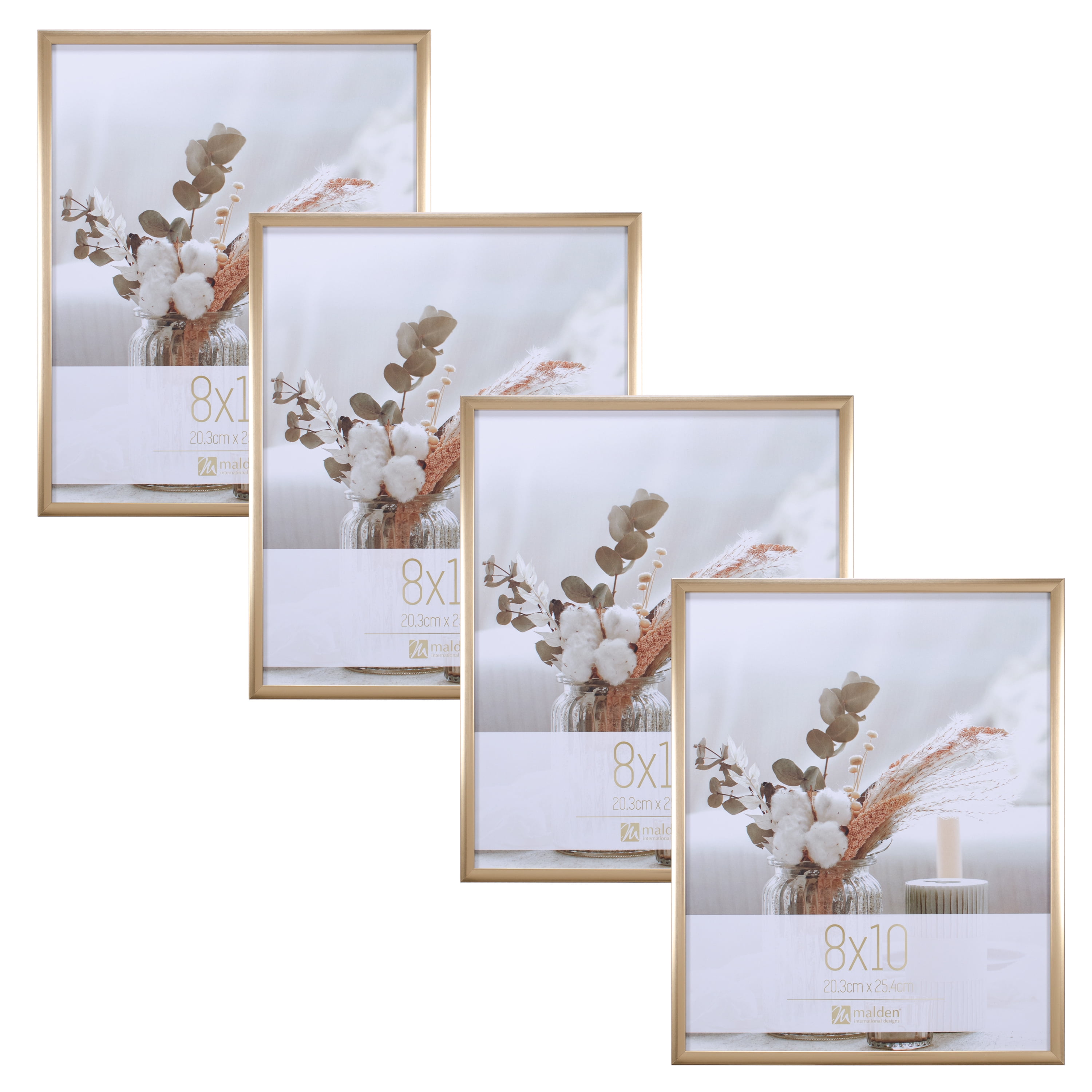 Malden 5x7 / 8x10 Picture Frame 4-Pack - Black Wood Grain Frame With Glass, For Wall Or Tabletop