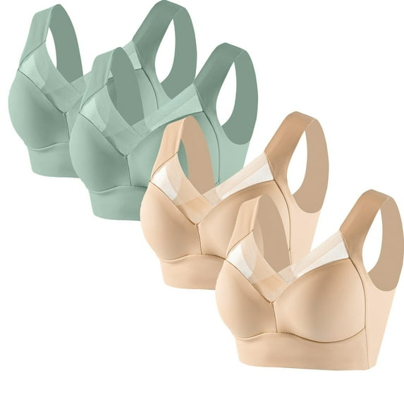 4 Pieces of Womens Seamless Wirefree Bras Comfortable Wireless Bras No Underwire Padded Push Up Soft Back Smoothing Bra