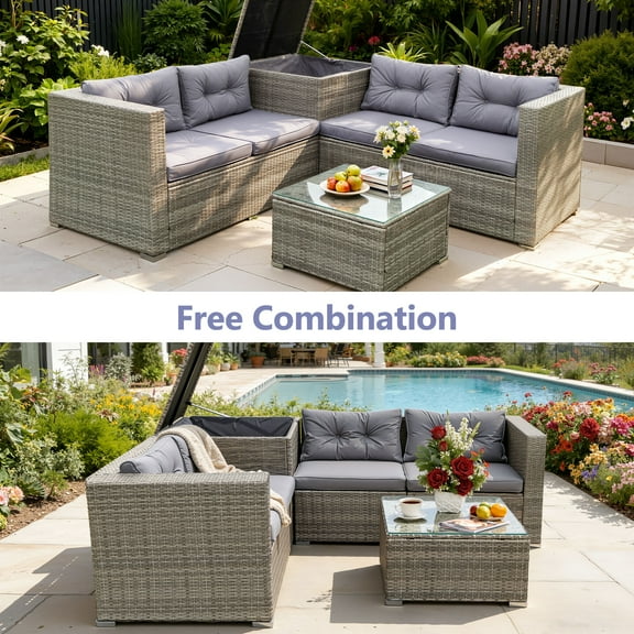 4 Pieces patio furniture set, Outdoor Rattan Seating,a Heavy-Duty Rust-Resistant Frame, and Cushions, is Suitable for Patios, Gardens, and Patios.