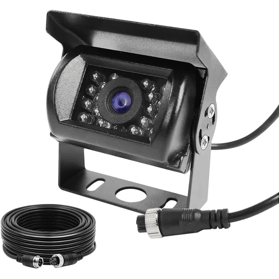 4 Pin 12V 24V CCD Car Parking Reverse Camera Waterproof 18 Led IR Night Vision Reversing Backup Camera Support HD Monitor for Truck Pickup Trailer Bus RV Caravan+4 Pin 10m Connector Cable