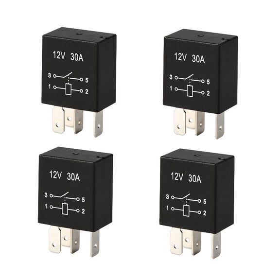 4 Pin 12V 30A Automotive Relay - 36x24x14mm for General Purpose Relay for Car Motor, Headlights, Fuel Pump, Cooling Fan - Black Nylon Shell with Brass Pins - Pack of 4
