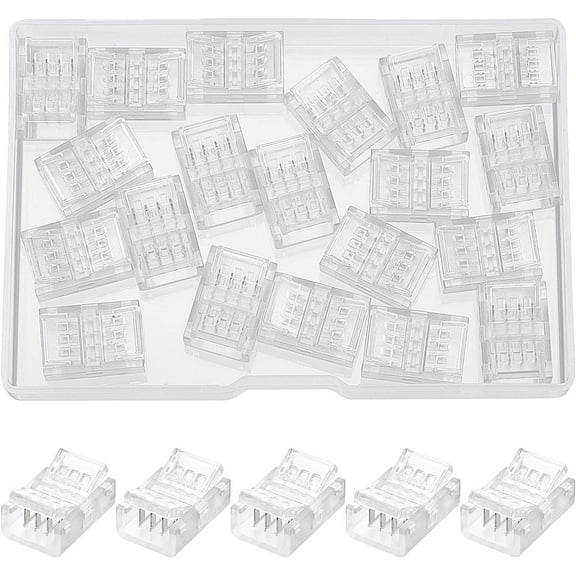 4 Pin 20PCS COB LED Strip to Wire Connector Transparent Solderless Strip Light Connectors for Strip Light Unwired Gapless Track Lighting Connector