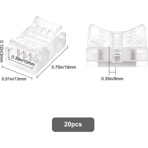 4 Pin 20PCS COB LED Strip to Wire Connector Transparent Solderless Strip Light Connectors for Strip Light Unwired Gapless Track Lighting Connector