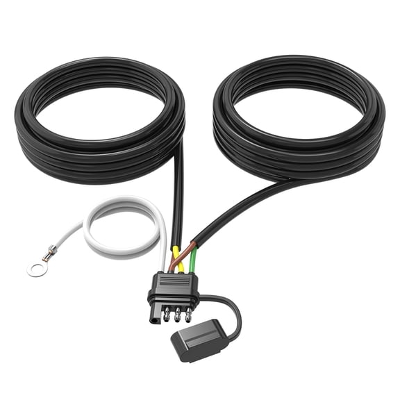 4 Pin 5 Wire Trailer Wiring Harness Kit, 26FT 16AWG Core with Jacketed Cable Trailer Light Kit 4 Way Flat 5 Wire Trailer Plug for Rewiring Both-Side Taillights on Trailers RVs and Boats