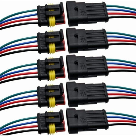 4 Pin Connector Waterproof Connector, Male and Female Way 16 AWG Wire Suitable for car Truck, Boat and Other Wire Connection 5 kit