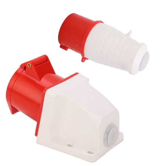 4-Pin Power Plug 3 Phase Industrial Connector Socket Set, Surface Mounted 32A AC380V-415V (3P+E)