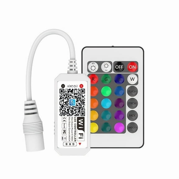 4-Pin WiFi RGB LED Controller, 24 Keys 2.4G RF Wireless Remote Control, DC12-24V for 5050 3528 5630 RGB LED Strip Lights, Compatible with Alexa Google Home IFTTT