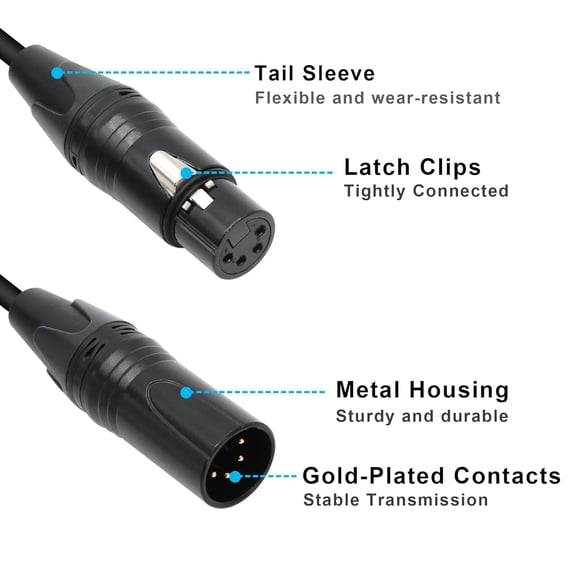 4-Pin XLR Extension Patch Cable 1.6 Feet,XLR 4 PIN Male to Female Microphone Cord, for Speaker,Microphone and Stage Light(Black,0.5M)