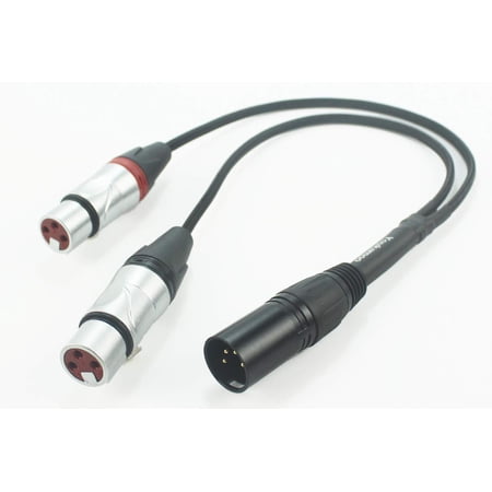 4 Pin XLR to Dual 3 Pin XLR Female Silver Plated Audio Headphone Adapter Cable 1 FT 0.3M