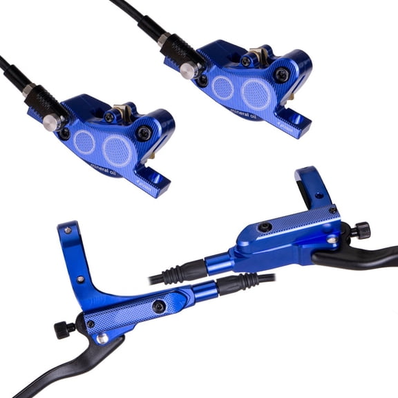 4-Piston Hydraulic Disc Brake Set Aluminum Alloy,For Road And Mountain Bikes,Front 800Mm Rear 1450Mm Oil Hose Length,For MTB Cycling Component(Bule)