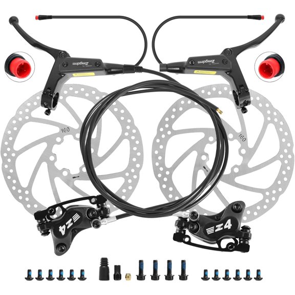 4-Pistons E-Bike Hydraulic Disc Brake Set, 2-PIN Electric Power-Off Brakes Set with 160mm Rotors, Pre-Bled Mineral Oil Kit for eBike, MTB, Scooters