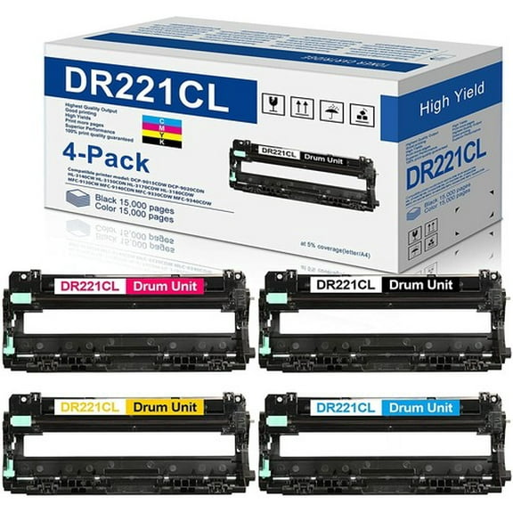4 Pk DR-221CL Drum Unit for Brother HL-3140CW MFC-9330CDW 9340CDW DR-221 TN221